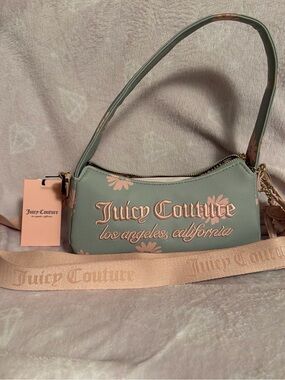 Juicy Couture Sage Green Shoulder Bag with Pink Floral Accents